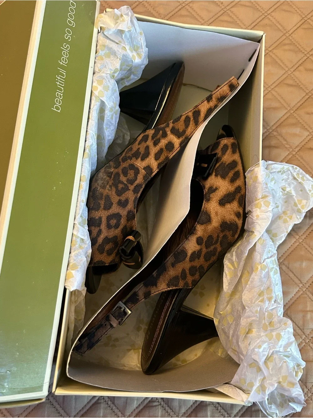 Naturalizer Leopard-Print Slingback Peep-Toe Heels - Brown/Black